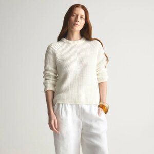 Quince 100% Organic Cotton Fisherman Crew Neck Sweater Large L White Ivory Knit